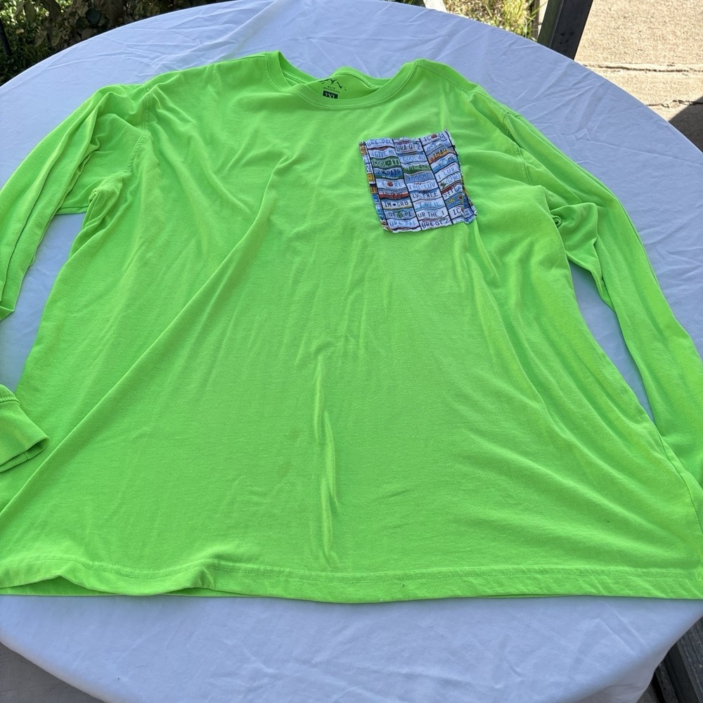 Blue Mountain Lime Green 2XL Long Sleeve T-Shirt With Added Pocket